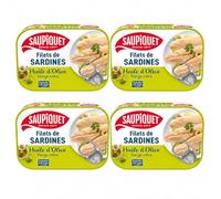 Saupiquet Filets de Sardines à l'Huile d'Olive Vierge Extra, Emboîtés à la Main, 100g, Lot de 4