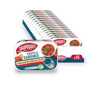 SAUPIQUET - Filets de Sardines au Concassé de Tomates Bio - Sans Arêtes - Sans conservateurs, colorants ni arômes artificiels - Issus d'une Pêche Traçabilité Garantie - 15 Conserves (100 g)