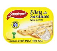 Saupiquet Filets de Sardines sans Arêtes Marinade Citron Basilic sans Huile 100 g