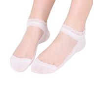 Sauquette Femme Lot Coton Dim Chaussettes courtes pour femmes Chaussettes en dentelle Chaussettes pour femmes en soie de verre respirantes Chaussettes pour femmes en Socquettes Femme (White, One Size)