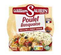 SAURIN - Plat Cuisiné Poulet Basquaise Riz et Piment Basque WILLIAM | Saveurs authentiques | Prêt à déguster | la barquette de 285g | LOT DE 4