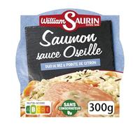 SAURIN - Plat Cuisiné Saumon Sauce Oseille et Riz WILLIAM | Savoureux et onctueux | Prêt à déguster | l'assiette de 300g | LOT DE 4