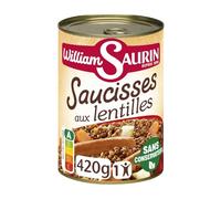 SAURIN - Plat Individuel Saucisses aux Lentilles WILLIAM | Savoureux et onctueux | Idéal pour un repas rapide | la boite de 420g | LOT DE 4