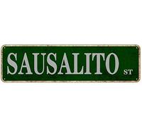 Sausalito Plaque de rue vintage en étain pour décoration murale de chambre - Affiche décorative en métal pour homme, grotte, bar, pub, café, maison - 40,6 x 10,2 cm