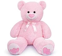 Sausudols Ours en Peluche Teddy Géant 110 cm avec Noeud Rose et Coeurs Brodés, pour Enfants & Anniversaires - Rose