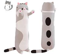 Sausudols Peluche Coussin Long Chat 50 cm - Peluche Chat Coussin Doux - Jouet en Peluche Cadeau pour Anniversaire, Noël et Saint-Valentin - Gris
