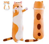 Sausudols Peluche Coussin Long Chat 90 cm - Peluche Chat Coussin Doux - Jouet en Peluche Cadeau pour Anniversaire, Noël et Saint-Valentin - Jaune