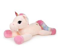 Sausudols Peluche Licorne Géante 110cm Peluche Douce pour Filles Coussinet Moelleux pour Anniversaire Noël et Saint-Valentin Rose Crème