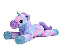Sausudols Peluche Licorne Géante 110cm Peluche Douce pour Filles Coussinet Moelleux pour Anniversaire Noël et Saint-Valentin Bleu Tie-Dye