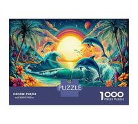 Saut Dauphin 1000 Pièce Océan Coucher de soleils Carton Robuste Puzzle Classique pour Adultes Enfants Impossible Difficile Défiant Décompression Décoration Murale 70x50cm/1000pcs
