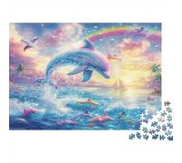 Saut Dauphins Puzzle 1000 Pièces Adulte avec Clic Parfait, Ensemble De Casse-tête en Puzzle Rainbow Dolphinénigme De Compétence Logique pour Un Hobby Créatif, Puzzle À La Meilleure