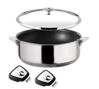 Cuisinox Sauteuse revêtue céramique 24 cm + couvercle + Anses, Tous feux | Sauteuse 24 cm céramique avec couvercle et anses amovibles, Fond encapsulé induction, Acier inox 18/10, Finition miroir