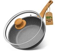 YASHE Sauteuse 26 cm avec couvercle, non toxique, sans PTFE ni PFAS | Poêle profonde en aluminium moulé de 4,3 L avec poignée effet bois; chauffe homogène; induction et tous feux