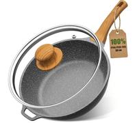 YASHE Sauteuse 30 cm avec couvercle, non toxique, sans PTFE ni PFAS | Poêle profonde en aluminium moulé de 4,7 L avec poignée effet bois; chauffe homogène; induction et tous feux