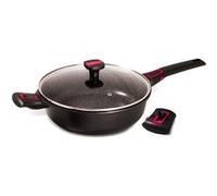 BAUMALU - Sauteuse avec Couvercle Granit Pro Céramique - Fonte d'Aluminium - Tous Feux dont Induction - Intérieur Céramique Fusion Pro Effet Pierre Sans PFOA ni PFAS - Manche Amovible - Ø28cm - Noir