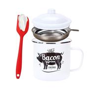 Sauteuse pour bacon - Conteneur à graisse en silicone émaillé de 15 cm | Enveloppe de poignée thermorétractable | | Bocal en bacon avec spatule, cuisson, vacances,