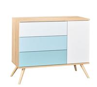 Sauthon Commode 1 Porte 3 tiroirs en Bois (Blanc/Bleu, 115x95x51cm)