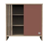 Commode 1 porte colorée et 3 niches avec claustra en bois décor chêne Suave - TOKYO