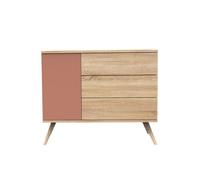 Commode 1 porte et 3 tiroirs - seventies marron/orange TU