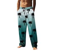 SAUTRV Pantalon d'entraînement pour homme en lin avec cordon de serrage imprimé cocotier - Jambe droite décontractée - Pour l'été, la plage, les voyages, le yoga, vert menthe, S