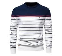 SAUTRV Pull à col rond pour homme - Pull rayé tricoté pulls rayés blocs de couleur hauts coupe ajustée pull décontracté pull à manches longues pull léger à rayures pull d'hiver pour hommes, bleu