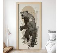 Sauvage Ours Autocollant Porte 3D Ours Brun Affiche Animaux de la Forêt Stickers Porte Poster de Porte PVC Auto-adhésif pour Salon Cuisine Chambre Salle de Bain 83x204 cm L4e152