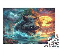 Sauvage Sanglier dans l'eau sous Le château de Pleine Lune 1000 Pieces Puzzles Adults and Children Cadeau Anti-Stress Activité De Détente Décoration De Salon 52x38cm/1000pcs