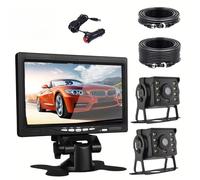 Sauvegarde Caméra Recul Caméra Recul 7 Pouces 12-24 V 8 LED IR Vue Arrière/Avant/Gauche/Droite Affichage HD Camion Système Stationnement Inversé Complet, 2X