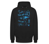 Sauvez nos mers, sweat à capuche unisexe au design respectueux de | Un design inspirant qui montre différents créatures marines et appelle à sauver les océans.