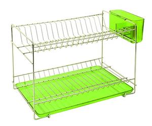 Sauvic 91020 Égouttoir à Vaisselle Inoxydable avec Plateau Vert 38,5 x 25 x 28 cm.