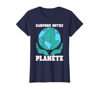 Sauvons Notre Planète Monde Nature Terre Ecologie Cadeau T-Shirt, Femme, Bleu Marine, S