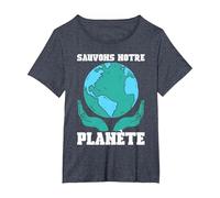 Sauvons Notre Planète Monde Nature Terre Ecologie Cadeau T-Shirt, Femme Grandes Tailles, Bleu Chiné, 5X