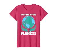 Sauvons Notre Planète Monde Nature Terre Ecologie Cadeau T-Shirt, Femme, Rouge Chiné, M
