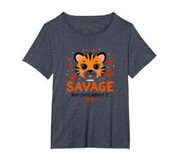 Savage But Cute About It Tiger Cub Paw T-Shirt, Femme Grandes Tailles, Bleu Chiné, 2X