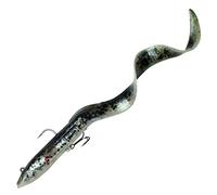 Savage Gear - Appât Poisson en Caoutchouc 4D Real Eel - 20cm / 38g - Noir Vert Perle PHP - 1 Pièce - Hochet Simple et Triplé Amovible - Pêche au Lancer