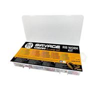 Savage Gear Rib Worm Kit - vers striés pour Bass, Perch & Zander - Idéal pour Carolina & Texas Rigging - Inclut Poids, hameçons et Perles pour la pêche en Eau Douce et en Eau salée Assortis Variés