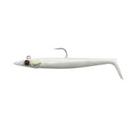 Savage Gear Sandeel V2-2 Poisson en caoutchouc + 1 tête plombée, taille/poids/couleur : 18 cm / 86 g / White Pearl Silver UV