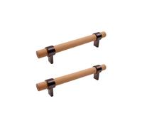 Savagrow Lot de 2 poignées d'armoire en bois de 16 cm d'écart entre les trous - Poignée de tiroir décorative avec vis, hêtre et ORB