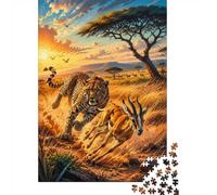 Savane Guépard Antilope Puzzle, 1000 Pièces Jeu Intérieur Adulte | 52x38cm Carton, Exercice Mental, Ajustement Précis, Amateurs D'art, Réduction Du Stress