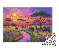 Savane Puzzle pour Adultes 1000 Pièces Couché de Soleil pour Adultes Jeux Cadeaux Décoration pour La Maison Puzzle Impossible Jeux ÉduChatifs 1000pcs (75x50cm)