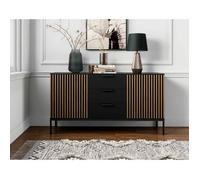 Savanna - buffet bas - effet bois et noir - 3 tiroirs et 2 portes - 150 cm - Noir / Bois