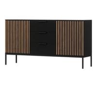 Best mobilier Buffet bas Savanna – 3 tiroirs, 2 portes, 150 cm – Noir / Bois