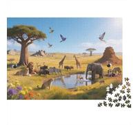 Savanna View 1000 Pièces Puzzle Papier Recyclable African Animals Seniors Puzzles Accessoires de Jeu de Fête Excellente Idée de Cadeau pour Women and Men Both 70x50cm/1000pcs