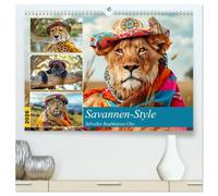 Savannen-Style. Stilvoller Raubkatzen-Chic (hochwertiger Premium Wandkalender 2026 DIN A2 quer), Kunstdruck in Hochglanz: Modische Abenteuer in der Wildnis Afrikas
