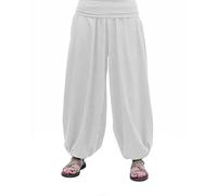 SAVARI | Pantalon Bouffant | Modèle Aladin | Harem | Avec un style oriental, large, long et confortable | Idéal pour le yoga | Femmes et hommes | Lisse | Blanc |Taille XXL |Grandes tailles disponibles
