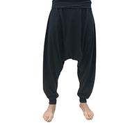 SAVARI | Pantalon de Sarouel | Modèle Turc | Coton recyclé | Pantalon Bouffant | Largeurs | Hippies| Pas de Poches | Unisexe | pour Le Yoga et Le Chi | Thaïlandais | Confortable | Noir | Taille 3XL