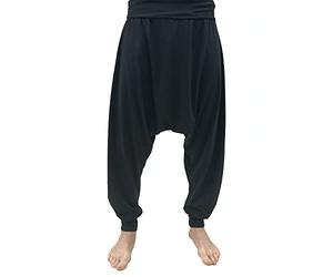 SAVARI | Pantalon de Sarouel | Modèle Turc | Coton recyclé | Pantalon Bouffant | Largeurs | Hippies| Pas de Poches | Unisexe | pour Le Yoga et Le Chi | Thaïlandais | Confortable | Noir | Taille 3XL