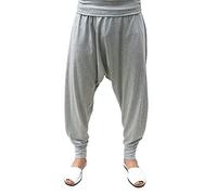 SAVARI | Pantalon de Sarouel sans Poches | Ethnique | Confortable | Pantalon Idéal pour Le Yoga et la Danse | Unisexe | Lancer Bas et Taille Large | Lisse | Gris | Taille L | Il y a Grandes Tailles