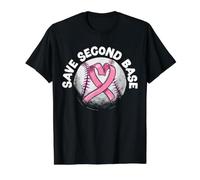 Save 2nd Base Baseball Player Sensibilisation au Cancer du Sein T-Shirt Graphique avec Valeur, Homme, Noir, L