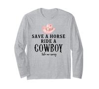 Save a Horse Ride a Cowboy Pink Cowgirl Hat Country Western Manche Longue